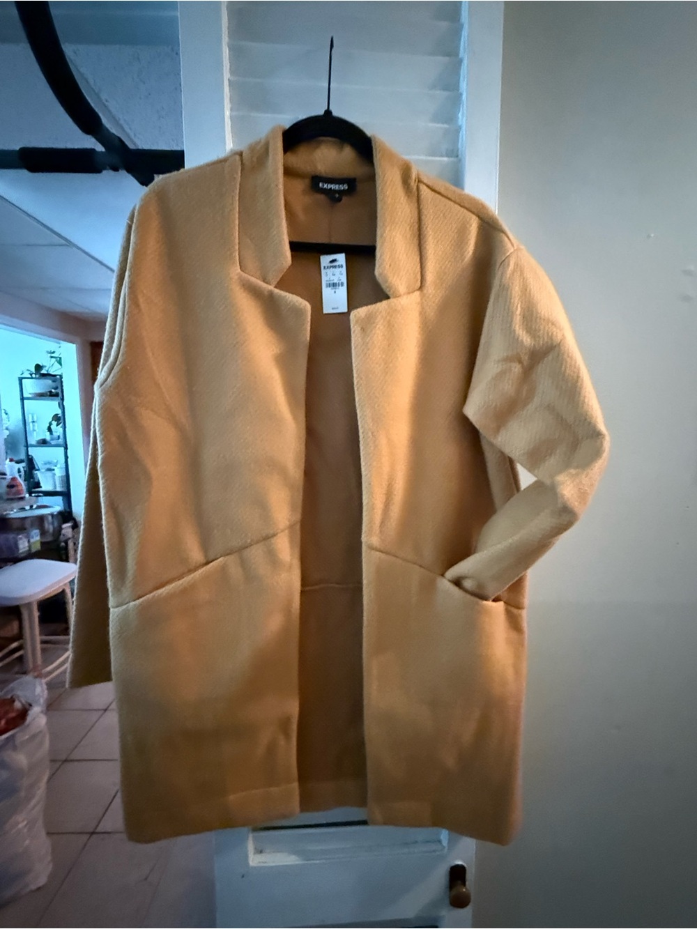 Express Women's Light Camel Open-Front Trench Coat